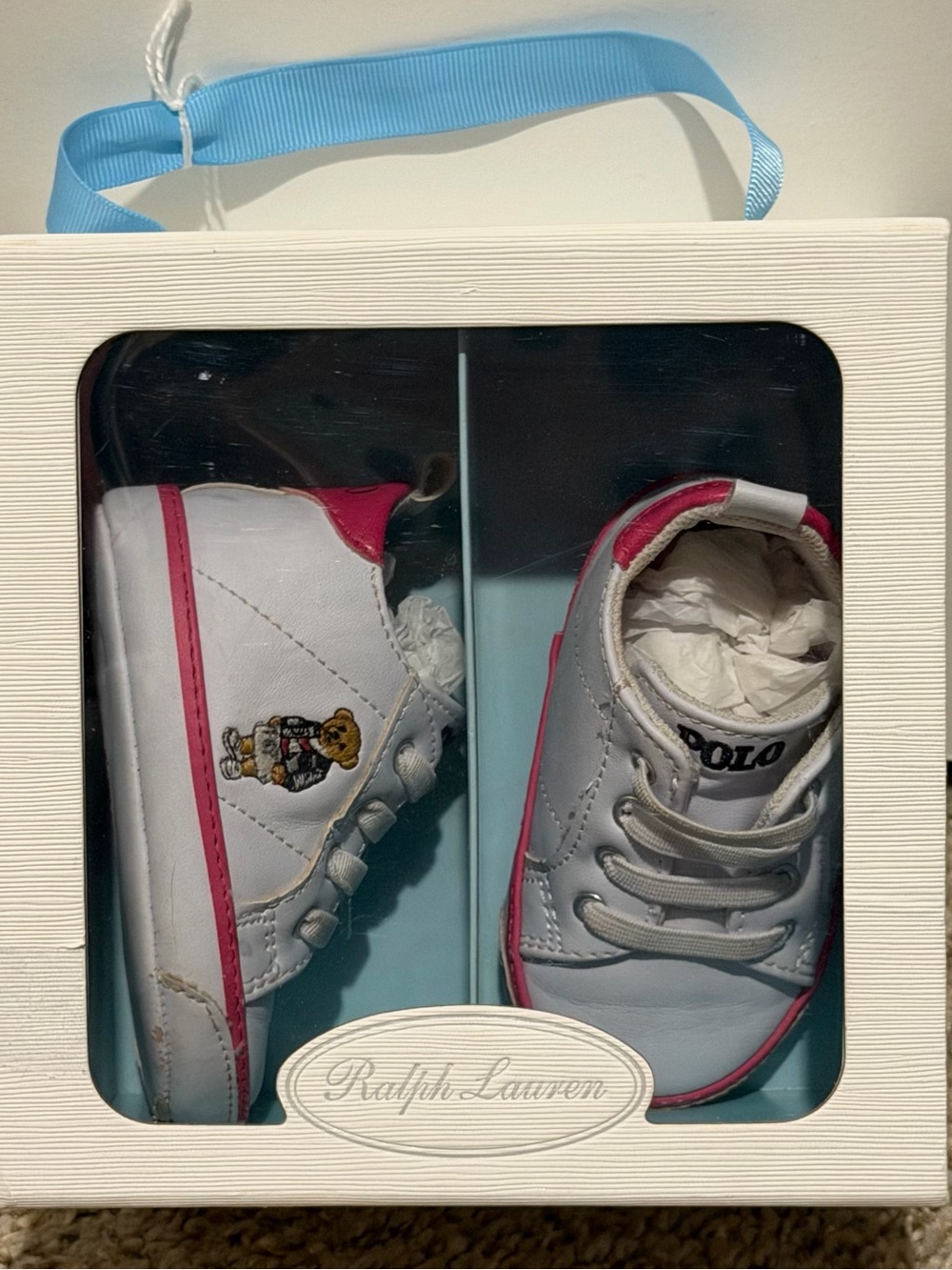 Polo by Ralph Lauren White & Pink Baby Sneakers with Polo Bear